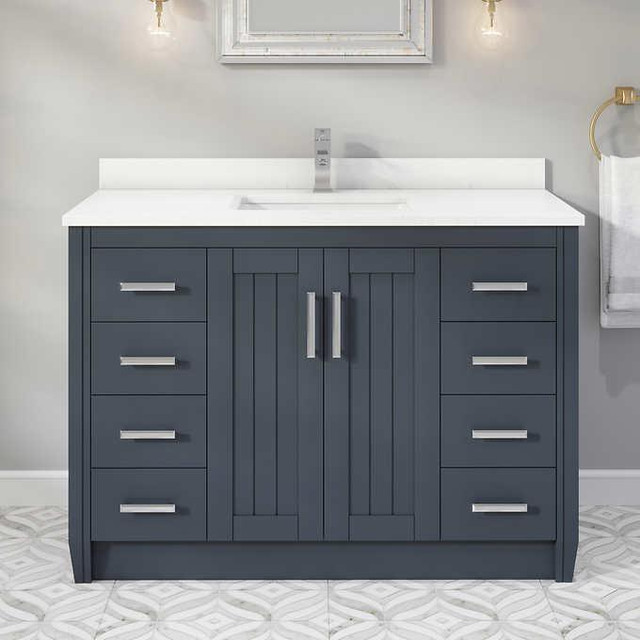 Jack - 48, 60 & 75 In Bathroom Vanity/ Quartz CT & Drawer Organizer in 3 Finishes (Navy Blue, Pepper Grey or White) ABSB in Cabinets & Countertops