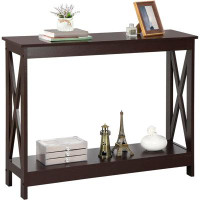 Gracie Oaks SUPER DEAL 2-Tier Narrow Console Sofa Side Table for Entryway/Hallway/Living Room