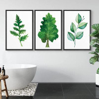 IDEA4WALL IDEA4WALL Framed Wall Art Print Set Dark Green Forest Leaf Trio Nature Plants Illustrations Modern Art Rustic