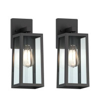 17 Stories 2-Pack 13.5" Outdoor Wall Lights with Rising Sun Black Finished and Trapezoid Shade