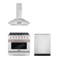 Cosmo Cosmo 3 Piece Kitchen Appliance Package with 36'' Gas Freestanding Range , Built-In Dishwasher , and Island Range