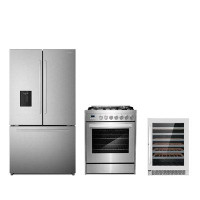 Cosmo Cosmo 3 Piece Kitchen Appliance Package with French Door Refrigerator , 30'' Gas Freestanding Range , and Wine Ref