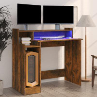 Latitude Run® TDC Desk with LED Lights White 38.2"x17.7"x35.4" Engineered Wood