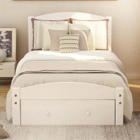 Red Barrel Studio White Platform Twin Bed Frame With Storage Drawer And Wood Slat Support No Box Spring Needed