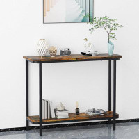 17 Stories 35.4" Industrial Console Table 2 Tier Narrow Sofa Table