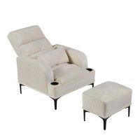 TORREFLEL Accent Chairs With Ottoman, Velvet Fabric Armchair With Ottoman For Bedroom Living Room, Modern Chair With Cup