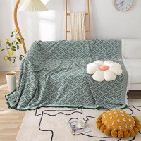 Bungalow Rose Boho Geometric Knitted Sofa Cover Stain Resistant Green Couch Cover For Dogs Cats Woven Jacquard Couch Pro