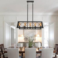 Gracie Oaks Caruthers Rectangular Black Wood Aged Metal Ceiling Lamp Linear Kitchen Ceiling Lamp
