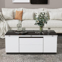 Latitude Run® Lift Top Glass Coffee Table with Drawers Storage Multifunction Table