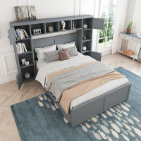 Red Barrel Studio Elegant and Functional Full Size Wood Bed with 4 Drawers and All-in-One Cabinet and Shelf