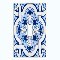 WorldAcc Metal Light Switch Plate Outlet Cover (Blue Teal Damask Tile Leaves White  - Single Toggle)
