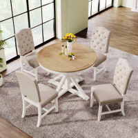 BOMO Functional Furniture Retro Style Dining Table Set With Extendable Table And 4 Upholstered Chairs For Dining Room An