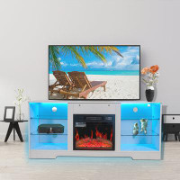 Greenery Fireplace TV Stand With Electric Fireplace Heater and Storage Cabinets