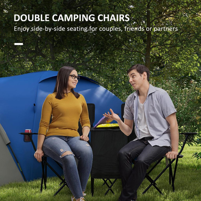 Double Camping Chairs 59.1" L x 18.9" W x 35" H Black in Fishing, Camping & Outdoors - Image 4