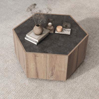 Orren Ellis Rustic Style Hexagon Coffee Table With Drawers