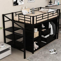 Isabelle & Max™ Metal Loft Bed with Drawers, Storage Staircase and Small Wardrobe