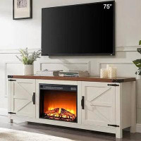 My Lux Decor Fireplace TV Stand For 75 Inch TV, Farmhouse Barn Door Media Console, Entertainment Centre With 23" Electri