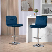 Mercer41 360° Velvet Swivel Bar Stools With Back And Footrest, Adjustable Counter Height Bar Chairs,Set Of 2