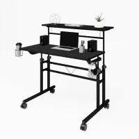 Latitude Run® Techni Mobili Rolling Writing Desk With Height Adjustable Desktop And Moveable Shelf