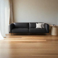 ULTORU 70.83" Black Genuine Leather Standard Sofa cushion Loveseat