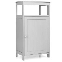 Latitude Run® Bathroom Wooden Floor Cabinet Multifunction Storage Rack Organizer Stand Grey
