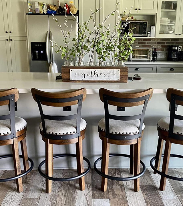 Counter Barstool Set Kitchen Dining Swivel Chair Wood Metal Bar Stools in Chairs & Recliners