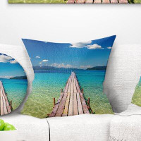 Made in Canada - East Urban Home Seascape Wooden Pier in Tropical Paradise Throw Pillow