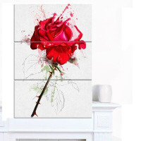 Design Art 'Rose Sketch with Stem on White' 3 Piece Wall Art on Wrapped Canvas Set