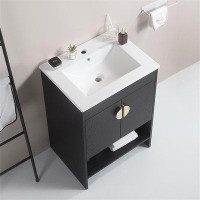 Hokku Designs 30" Bathroom Vanity,With White Ceramic Basin,Two Cabinet Doors With Black Zinc Alloy Handles,Solid Wood,Ex