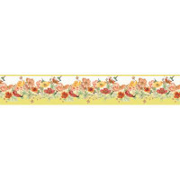 Red Barrel Studio Peel And Stick Wallpaper Border - Floral Orange, Pink, Yellow Flowers, Hummingbird Wall Border Retro D