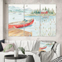 East Urban Home 'Lake House Canoes I' Painting Multi-Piece Image on Canvas