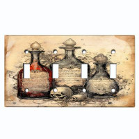 WorldAcc Metal Light Switch Plate Outlet Cover (Halloween Potion Bottles Biege - Quadruple Toggle)