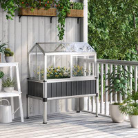 Arlmont & Co. Raised Garden Bed w/ Plastic Greenhouse, 45"x24"x51", Dark Grey