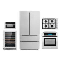 Cosmo 5 Piece Kitchen Package With 30" Gas Cooktop 24" 48 Bottle Single Zone Freestanding Wine Refrigerator 24" Single E