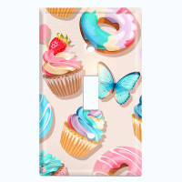 WorldAcc Metal Light Switch Plate Outlet Cover (Assorted Donut Candy Swirl Cotton Candy Pink - Single Toggle)