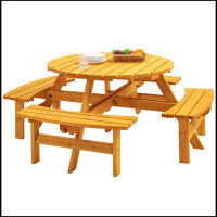 Red Barrel Studio 8 Person Wooden Picnic Table, Outdoor Camping Dining Table with Seat,  Built-in Benches