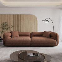 Orren Ellis 86.61" Beigewhite Velvet Modular Sofa cushion couch