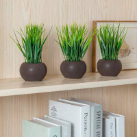 Primrue Artificial Grass Fake Plants with Round Pot