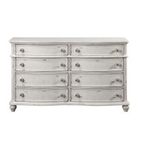 Canora Grey Spica 66 Inch Wood Dresser, 8 Gliding Drawers, Turned Legs, Antique White