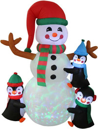 NEW CHRISTMAS 6 FT INFLATABLE LED SNOWMAN & PENGUINS CHX2046