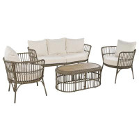 wendeway 4-Piece Rattan Outdoor Patio Conversation Set With Seating Set For 5 And Coffee Table For Porch