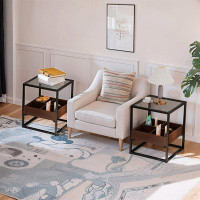 Ebern Designs 17.72" Modern Coffee Table Side Table With Storage Shelf and Metal Table Legs (Set of 2)