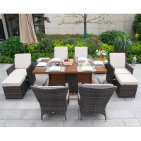 Lark Manor Rowena Rectangular 10 - Person 71'''' Long Fire Pit Table Dining Set With Cushions