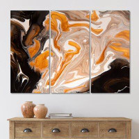 East Urban Home Orange And Black Marble Waves I - Modern Canvas Wall Art Print
