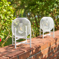 Glitzhome 11.5"H Metal Mesh White Solar Powered Outdoor Lantern With Stand(Set Of 2)