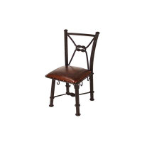 New World Trading Western Leather Cross Back Side Chair in Antique Brown