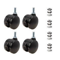 Outwater 3/4" Round Double Star Caster Inserts | 5/16-18 X 3/4" Threaded Stem | 2" Black Swivel Non Hooded Die Cast Meta