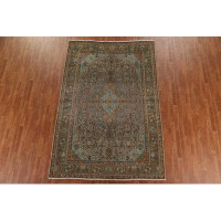 Isabelline Distressed Over-Dyed Tabriz Persian Design Area Rug Hand-Knotted 7X10