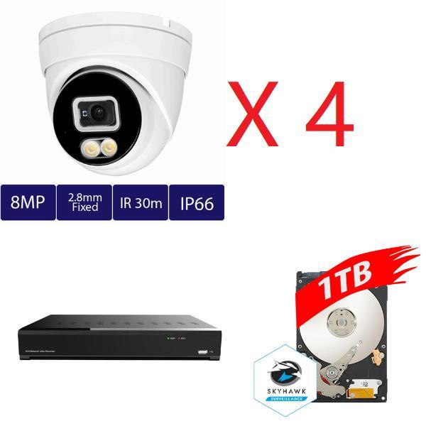 Monthly Promo! Aibase 4 ch 4K AI Full Color IP Kit: NVR-3104-4P-AI+1TB HDD+4pcs IP3138W-A-SI-28-AI in Security Systems