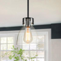 Longshore Tides 1-light Black Hanging Pendant Light With Glass Dome Shade